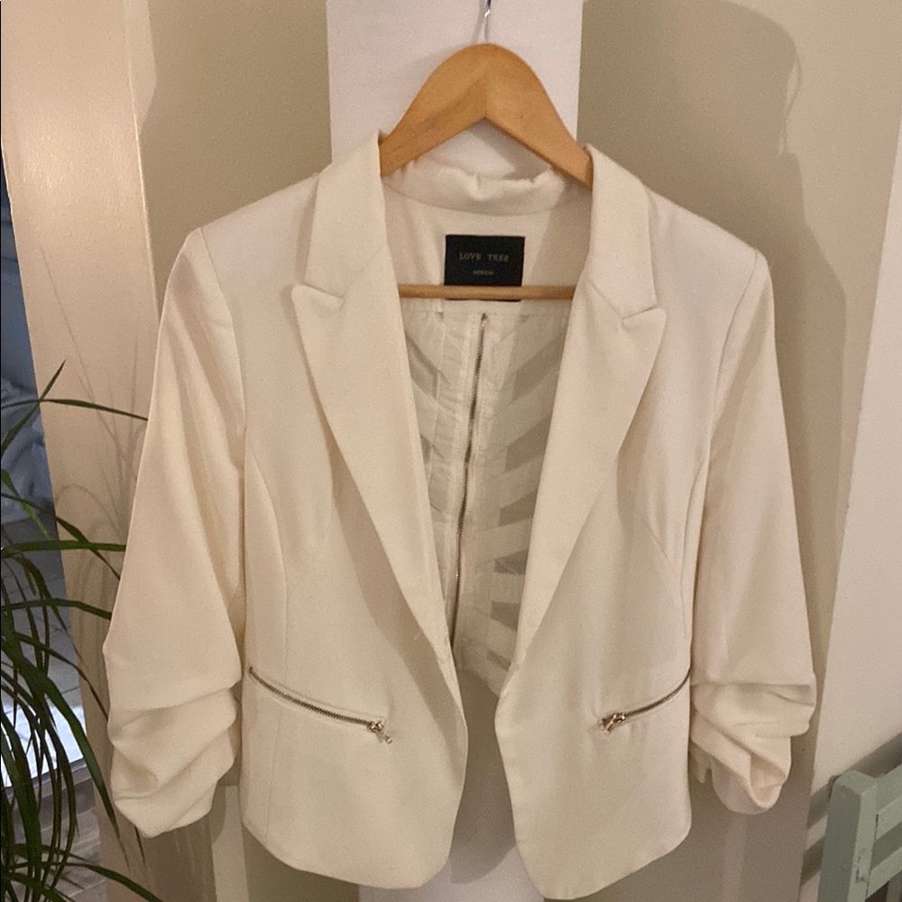 Ivory Blazer with Zipper Pockets